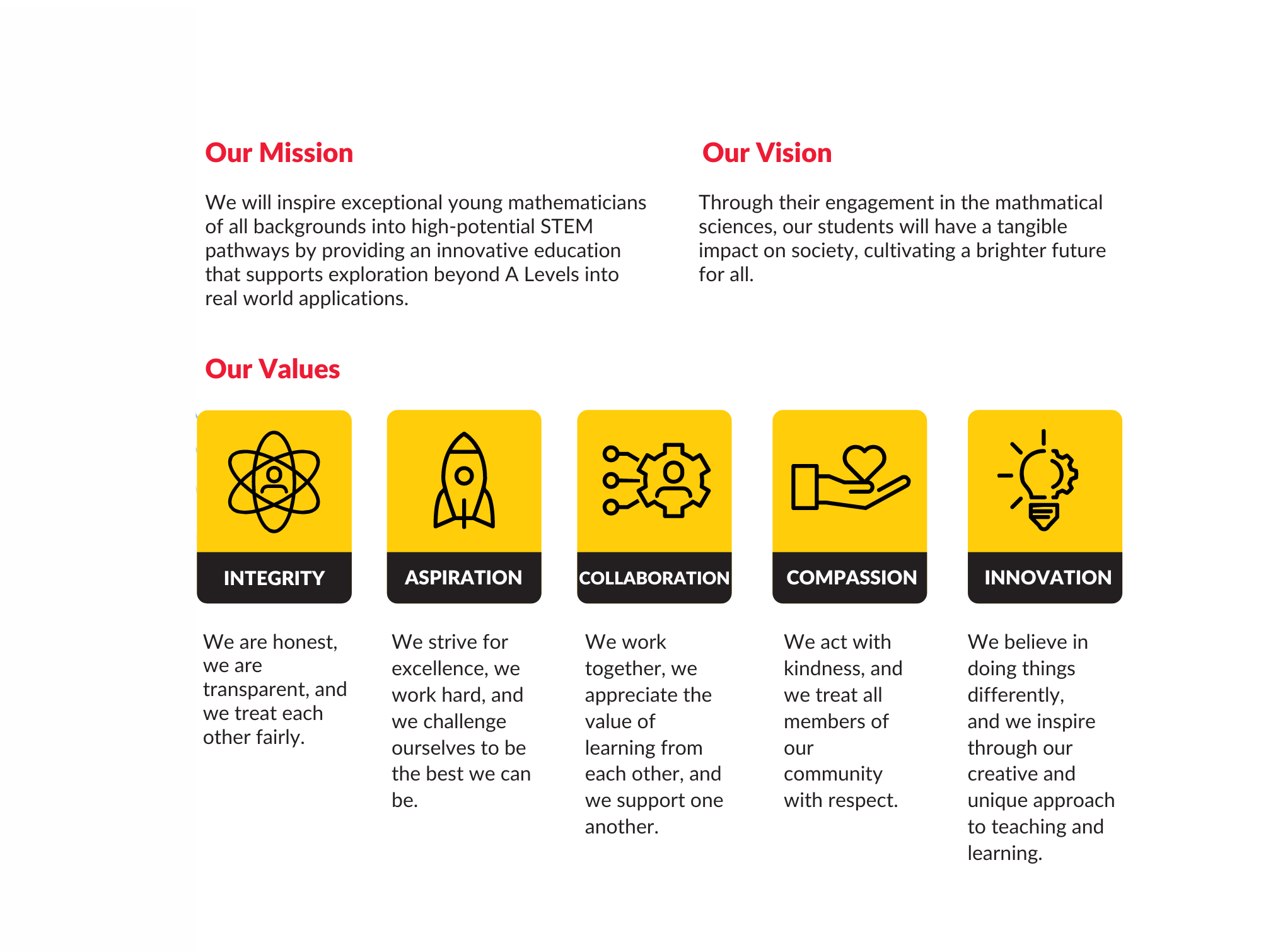 Our mission vision values website page